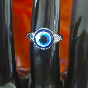 Evil Eye Silver plated ring Rodium plate finish